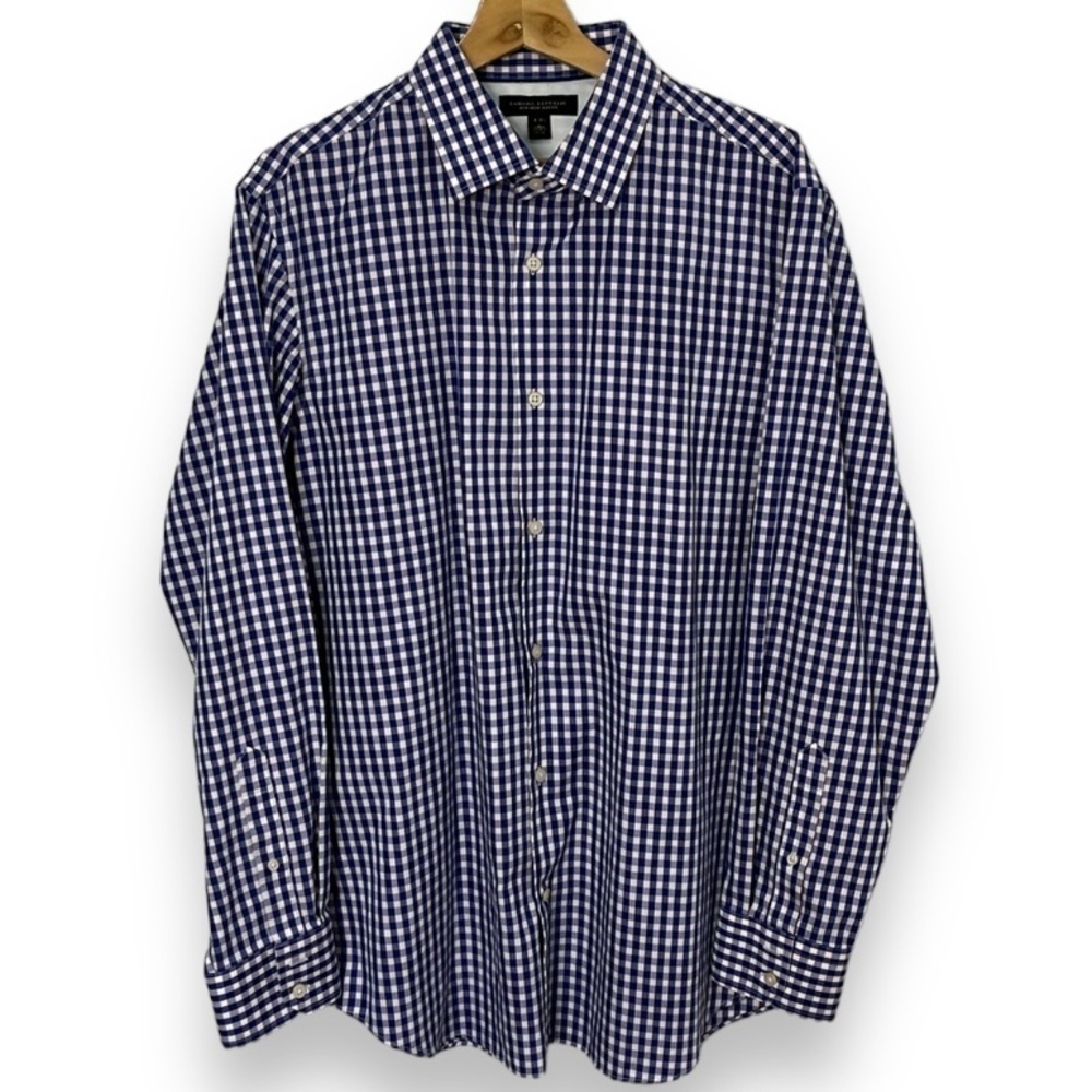 Banana Republic Men's Size Large 16 - 16.5 Plaid Shirt Red White Blue Button Up